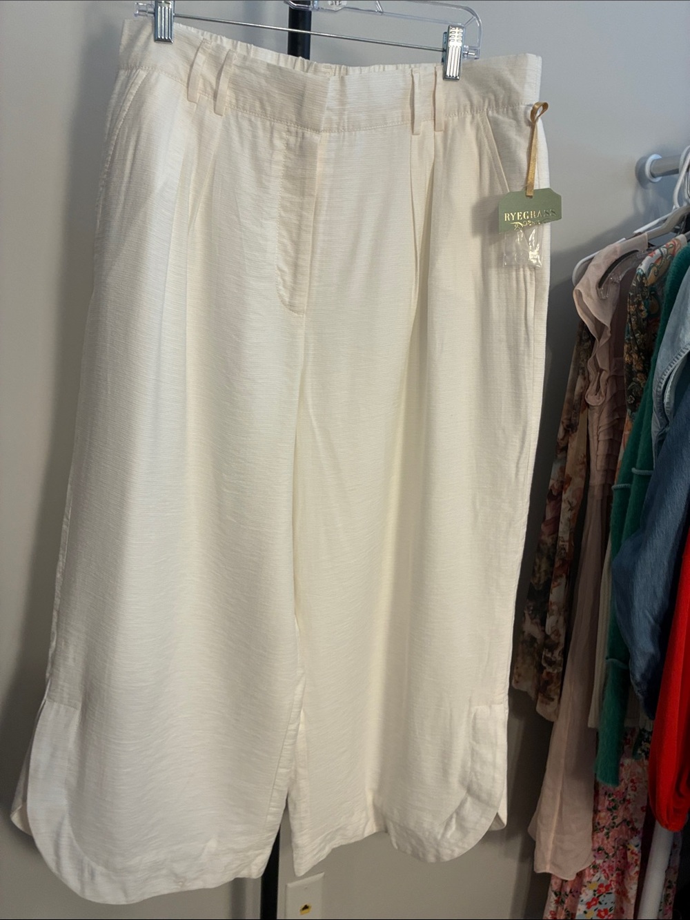 New with Flaw Ryegrass Wide Leg High Rise Cropped Pants Cream Size XL - Picture 2 of 7